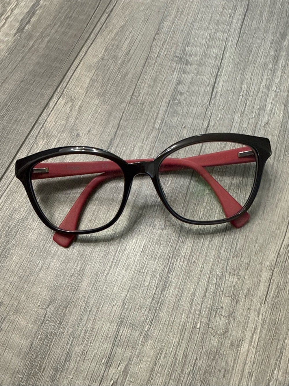 Fendi Black Front Frame Glasses with Red Temples